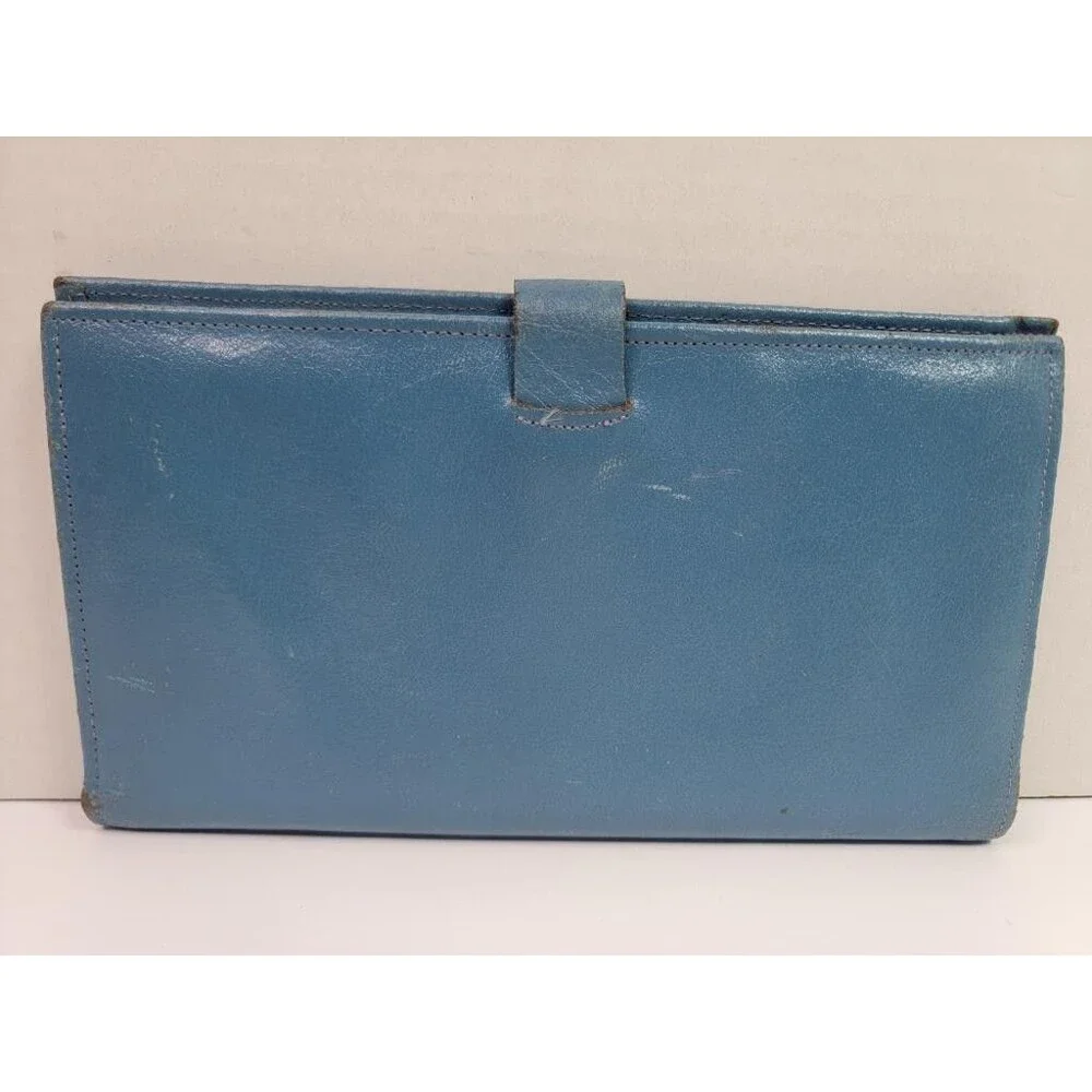 Prince Gardner Vintage Blue Leather Checkbook Wallet Passport Holder Cowhide